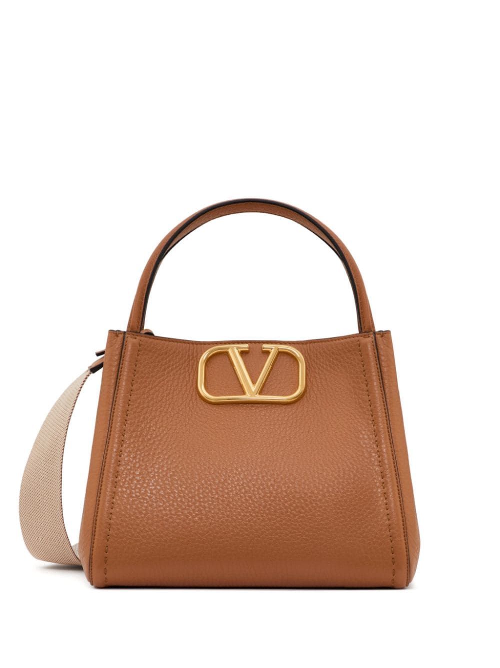 VALENTINO GARAVANI Almond Multi-Color Medium Leather Handbag with Dual Handles