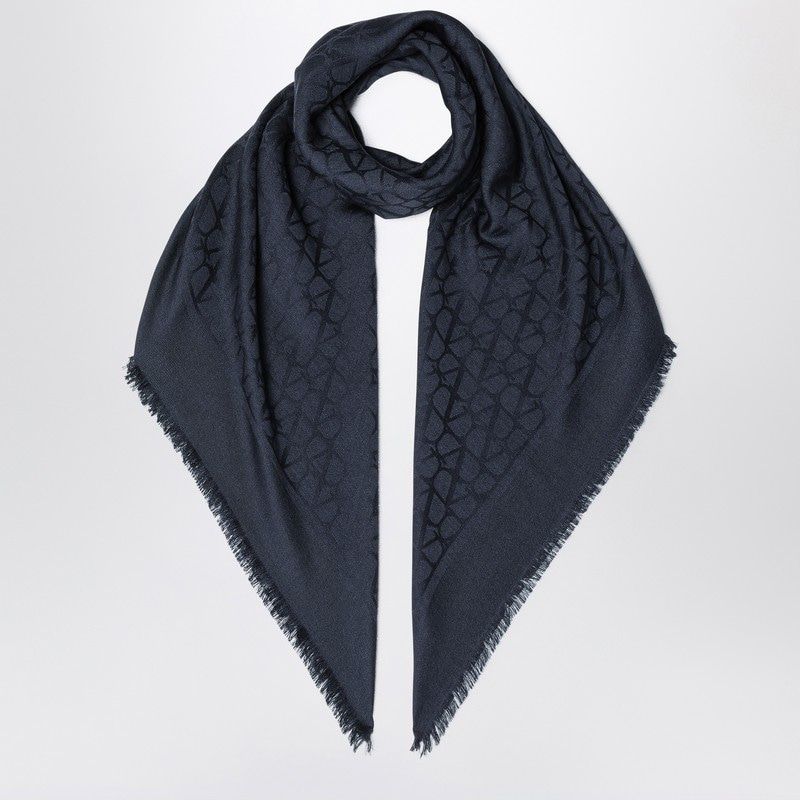 VALENTINO GARAVANI Elegant Stone Grey Wool-Silk Stole with Jacquard Detail