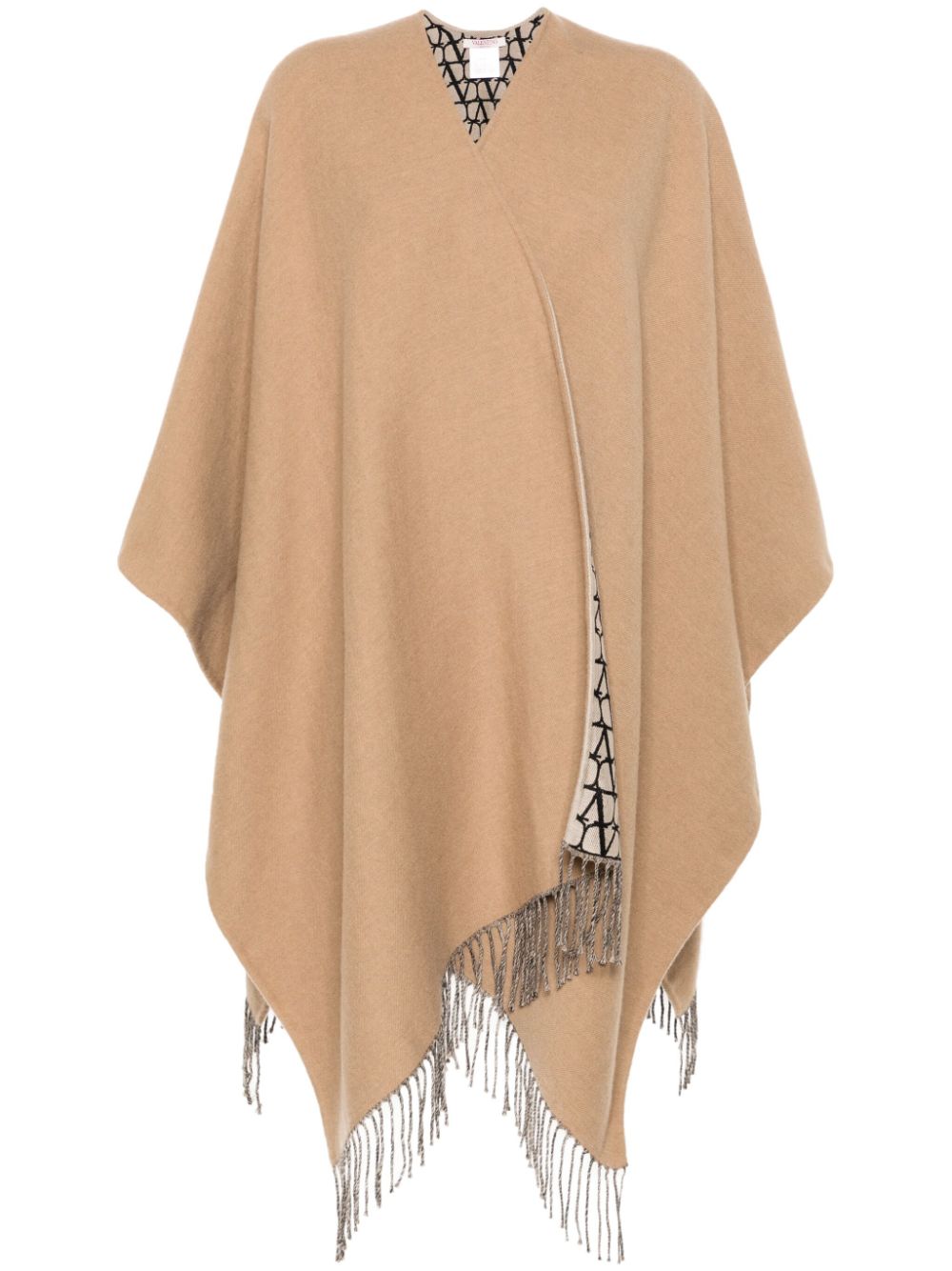 VALENTINO Elegant Camel Brown Wool-Silk Poncho