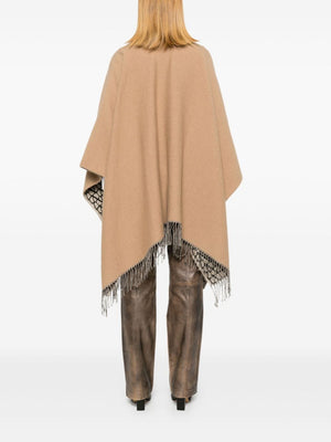 VALENTINO Elegant Camel Brown Wool-Silk Poncho