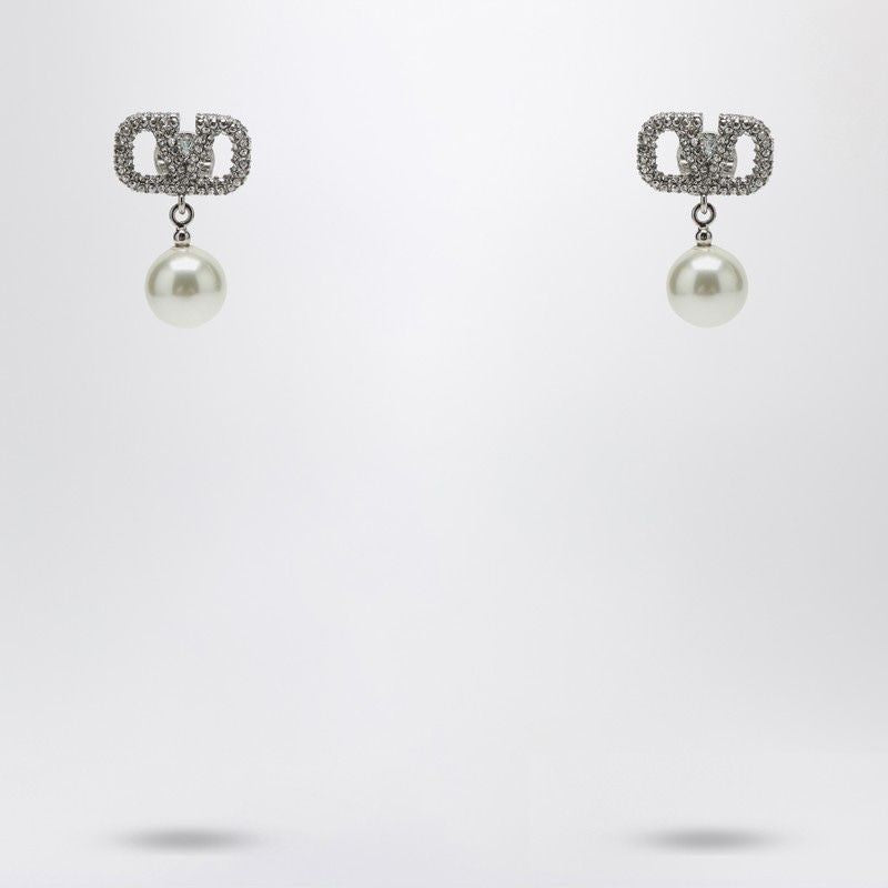 VALENTINO GARAVANI Signature VLogo Swarovski Crystal & Pearl Earrings