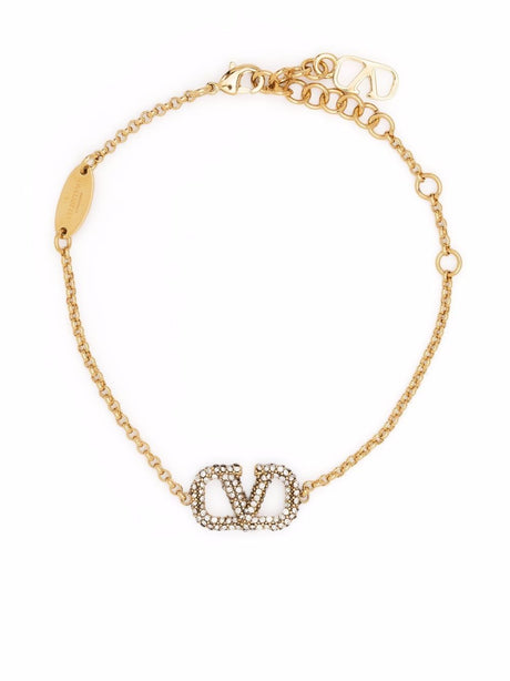 VALENTINO GARAVANI Golden VLogo Crystal Charm Bracelet