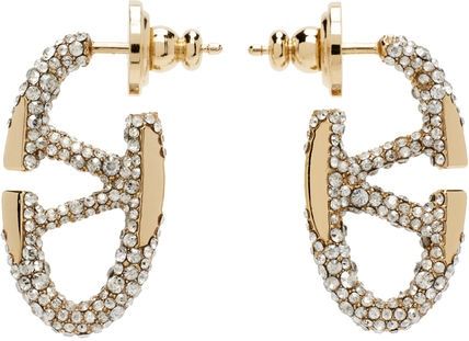 VALENTINO The Bold Mini VLogo Crystal Brass Earrings