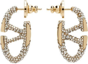 VALENTINO The Bold Mini VLogo Crystal Brass Earrings