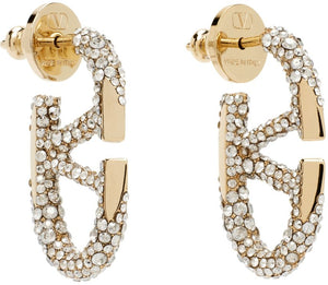 VALENTINO The Bold Mini VLogo Crystal Brass Earrings