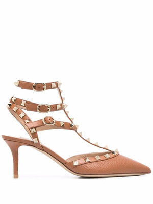 VALENTINO Rockstud Ankle Strap Pumps 65mm in Tobacco