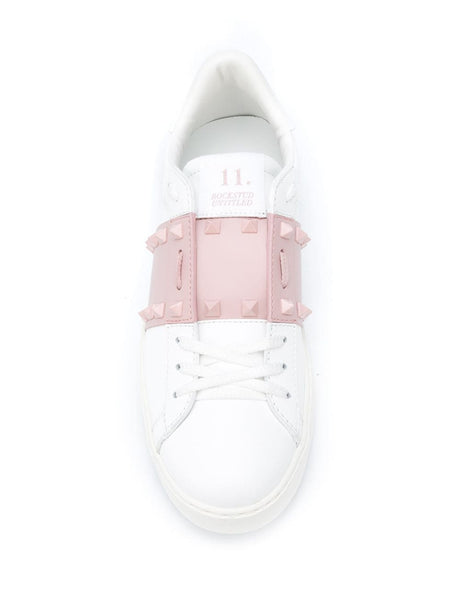 VALENTINO GARAVANI Rockstud Untitled Leather Sneakers in Pink