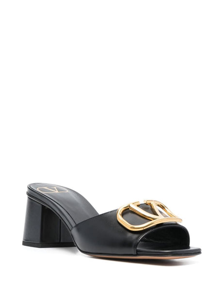 VALENTINO GARAVANI Elegant Black Calfskin Sandals with VLogo Detail