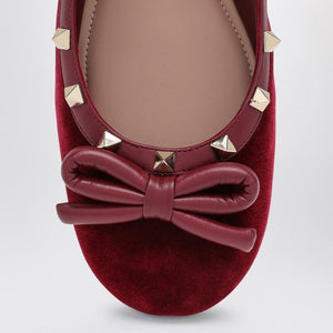 VALENTINO GARAVANI Cherry Velvet Rockstud Ballerina Flats