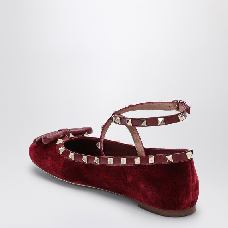 VALENTINO GARAVANI Cherry Velvet Rockstud Ballerina Flats