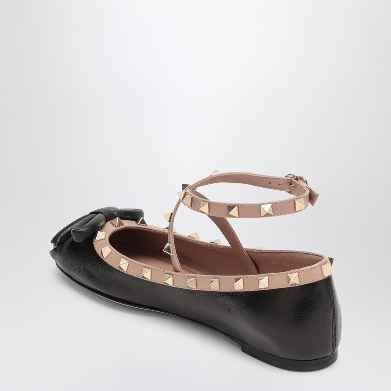 VALENTINO GARAVANI Elegant Black Leather Studded Ballerina Flats