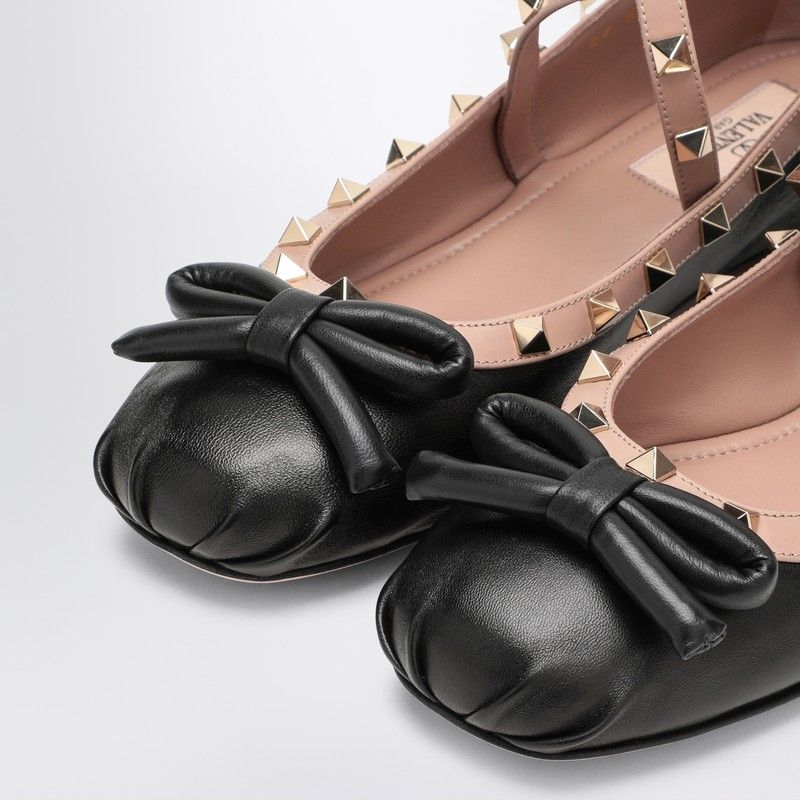 VALENTINO GARAVANI Elegant Black Leather Studded Ballerina Flats