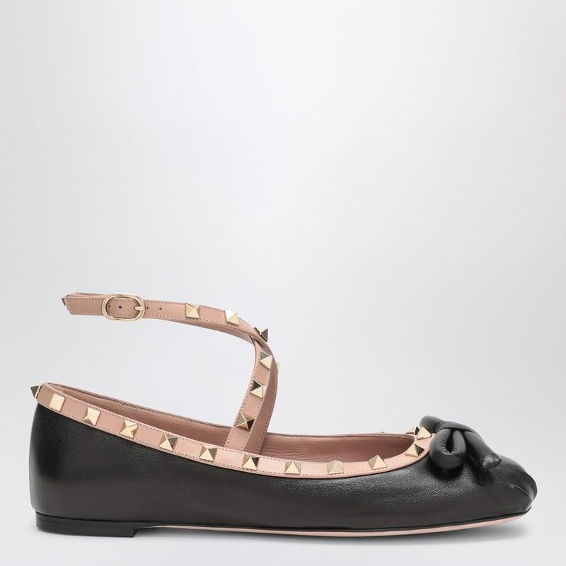 VALENTINO GARAVANI Elegant Black Leather Studded Ballerina Flats