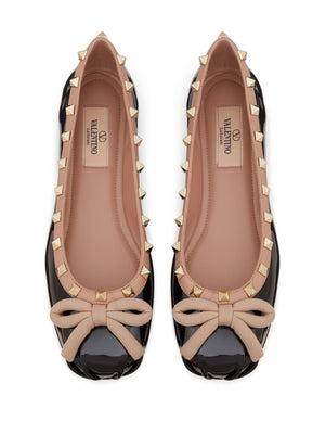 VALENTINO GARAVANI Chic Studded Leather Ballet Flats with Bow Accent