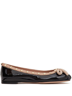 VALENTINO GARAVANI Chic Studded Leather Ballet Flats with Bow Accent