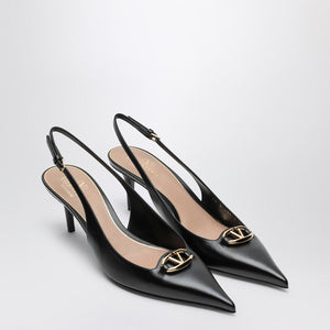 VALENTINO Chic Black Heel Sandal with Golden Logo