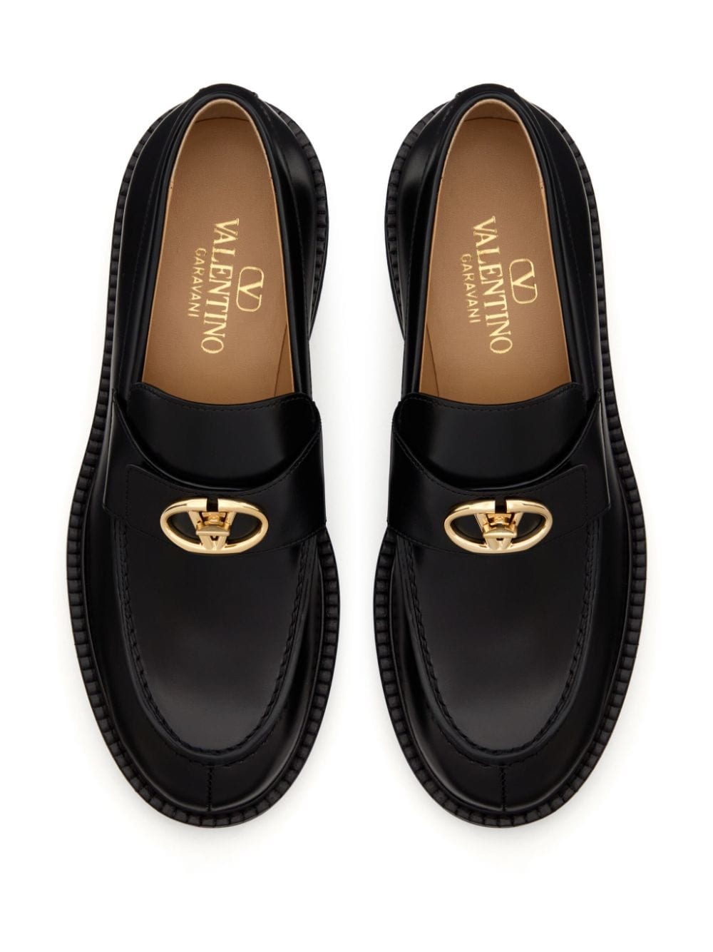 VALENTINO GARAVANI Elegant Black Leather Loafers with Gold-Tone Emblem