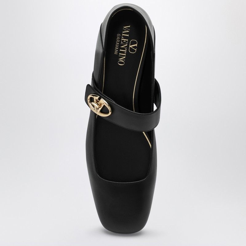 VALENTINO Black Ballerina Shoes with Golden Logo Buckle