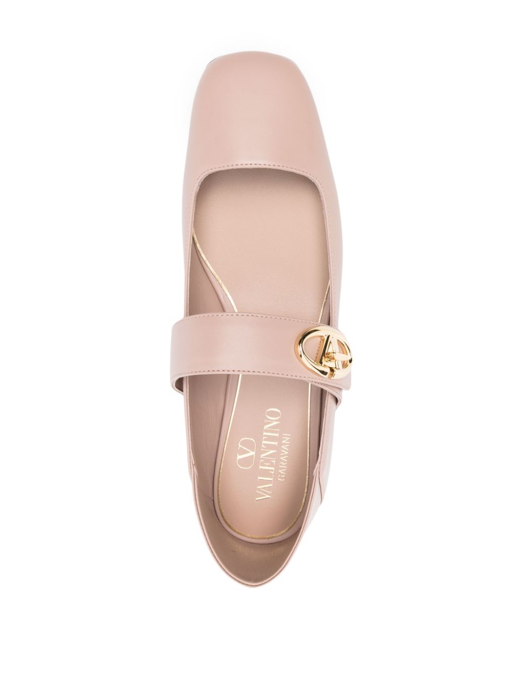 VALENTINO GARAVANI Chic Powder Pink Leather Ballet Flats with Gold-Tone VLOGO