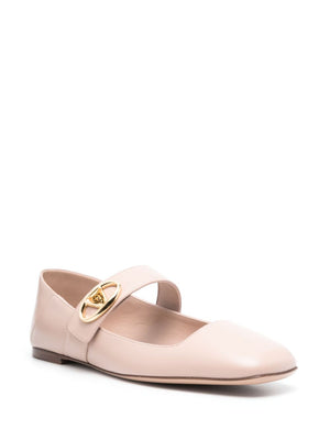 VALENTINO GARAVANI Chic Powder Pink Leather Ballet Flats with Gold-Tone VLOGO