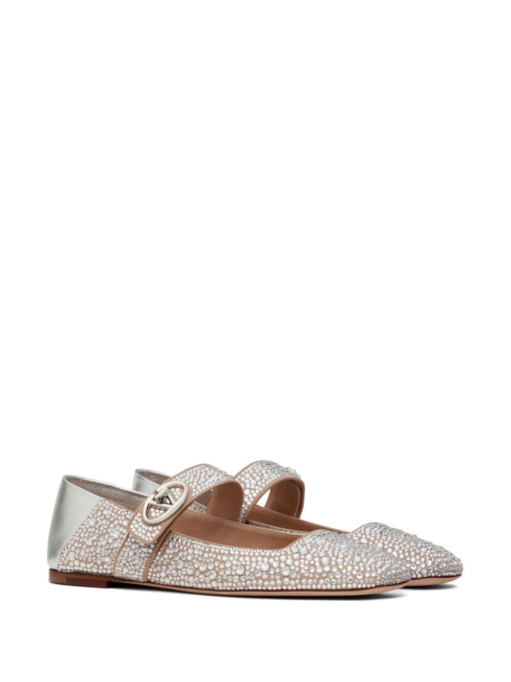 VALENTINO GARAVANI Silver Strass Embellished Ballet Flats with VLOGO Detail