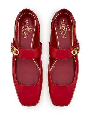 VALENTINO GARAVANI Chic Red Leather Ballet Flats with Signature VLogo