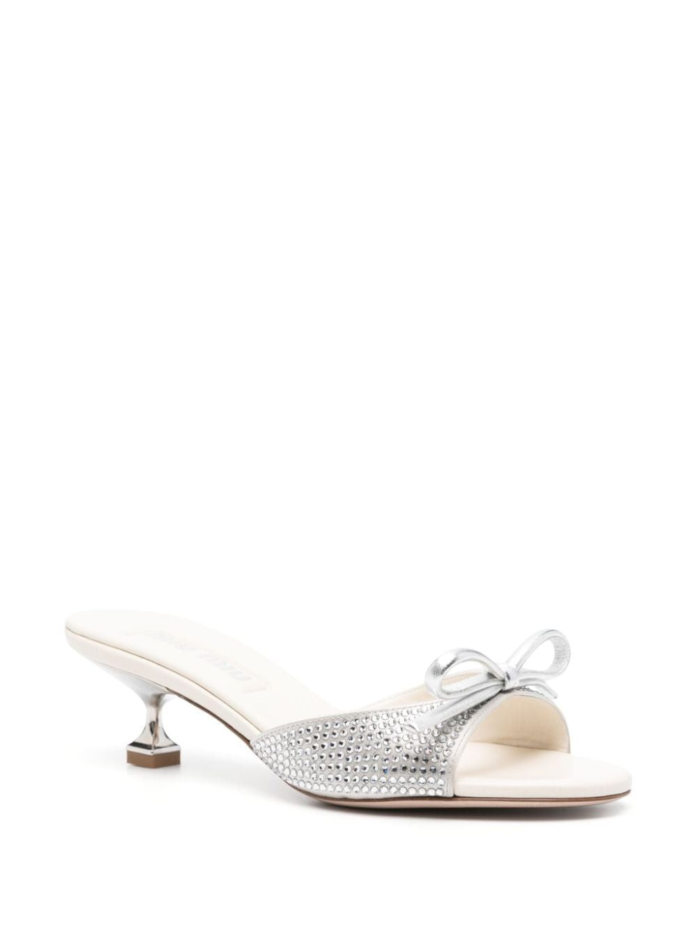 White Leather Strass Sandals for Women - SS24 Collection
