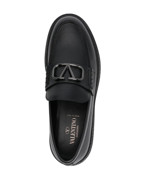 VALENTINO GARAVANI Signature VLogo Black Leather Loafers