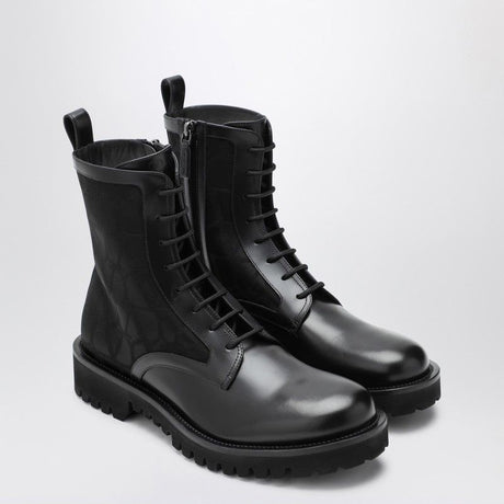 VALENTINO GARAVANI Iconic Black Combat Boots in Technical Fabric and Calfskin
