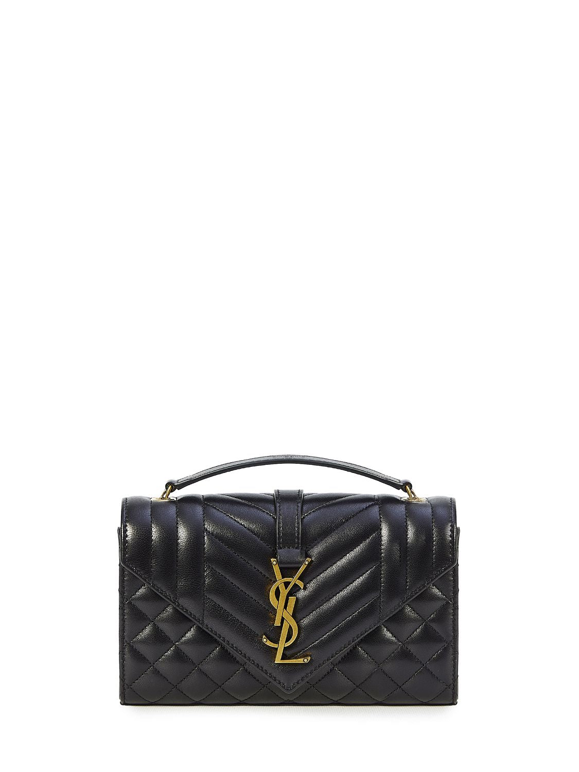 SAINT LAURENT YSL Shoulder Bag in Black Lamb Skin and Leather for Women