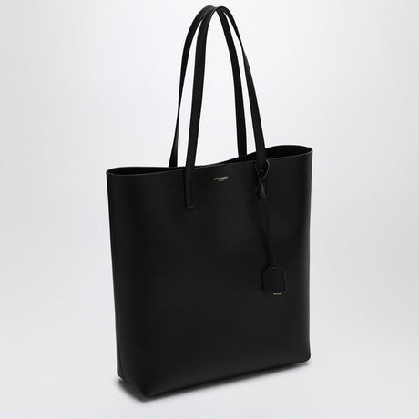 SAINT LAURENT Elegant Large Black Leather Shopping Tote with Gold Accents