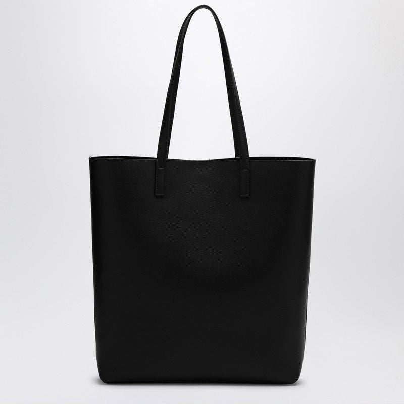 SAINT LAURENT Elegant Large Black Leather Shopping Tote with Gold Accents