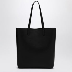 SAINT LAURENT Elegant Large Black Leather Shopping Tote with Gold Accents