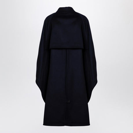 深藍色大型雙排釦羊毛風衣外套