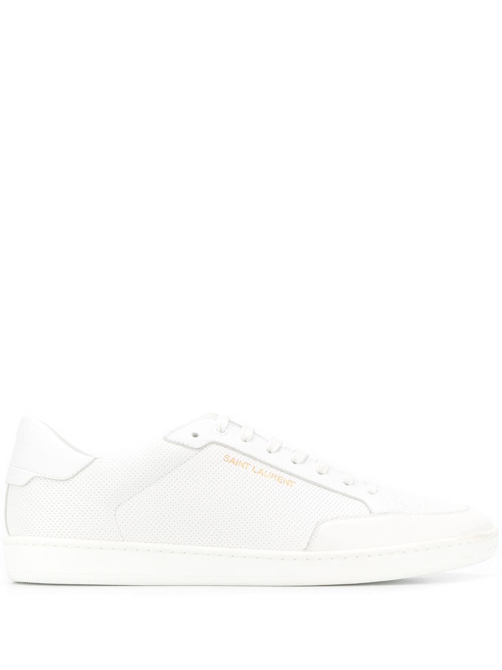 SAINT LAURENT White Leather Low-Top Perforated Sneakers for Men