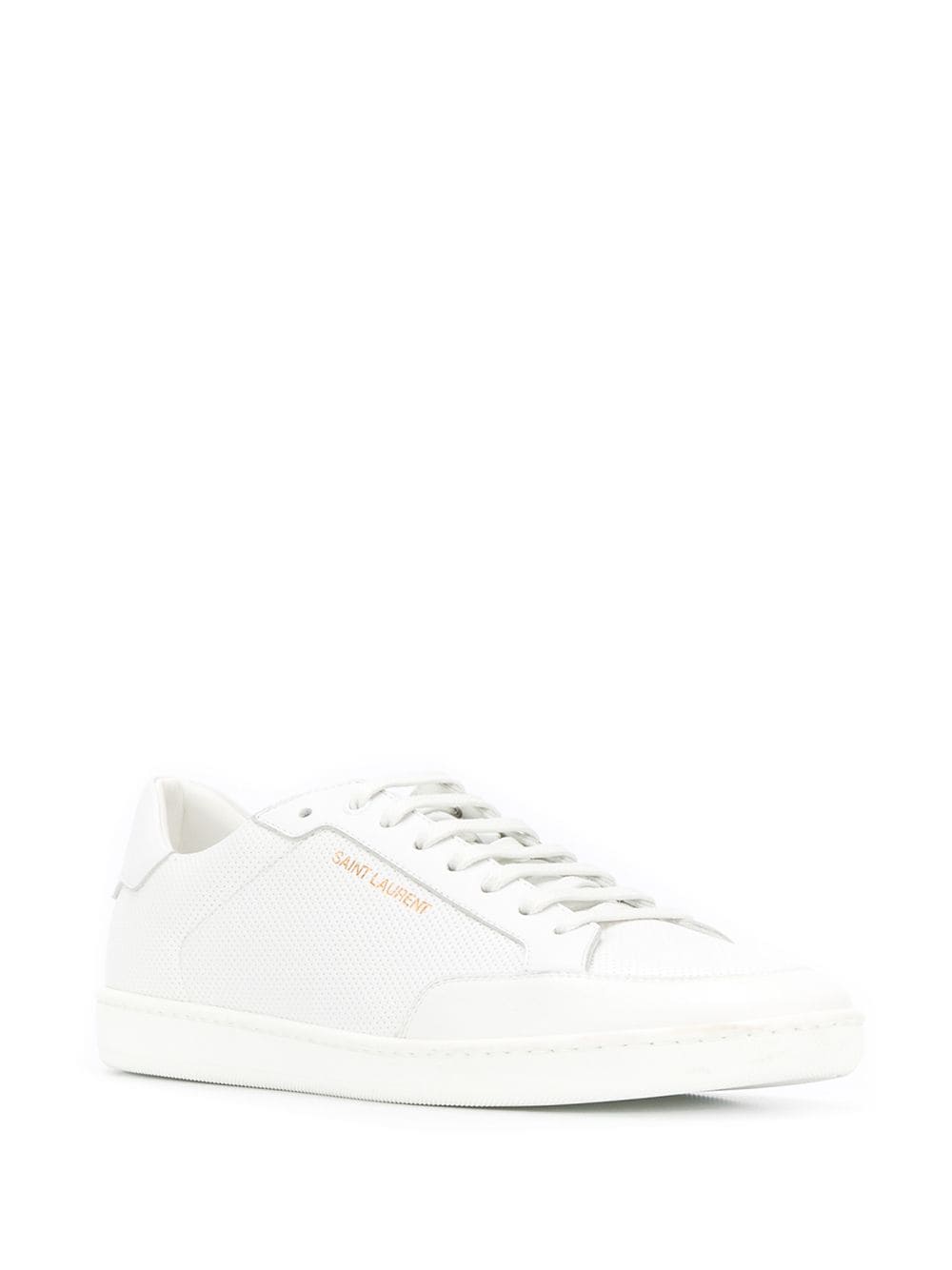 SAINT LAURENT White Leather Low-Top Perforated Sneakers for Men