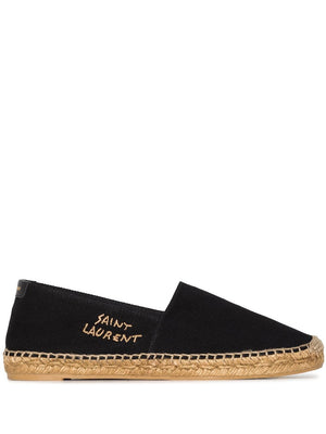 SAINT LAURENT Black Canvas Espadrilles with Logo Detail