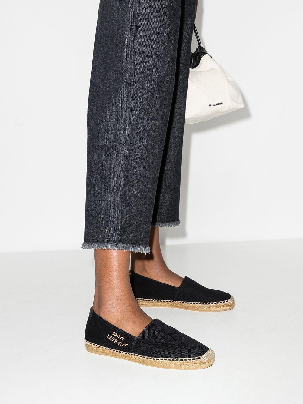 SAINT LAURENT Black Canvas Espadrilles with Logo Detail