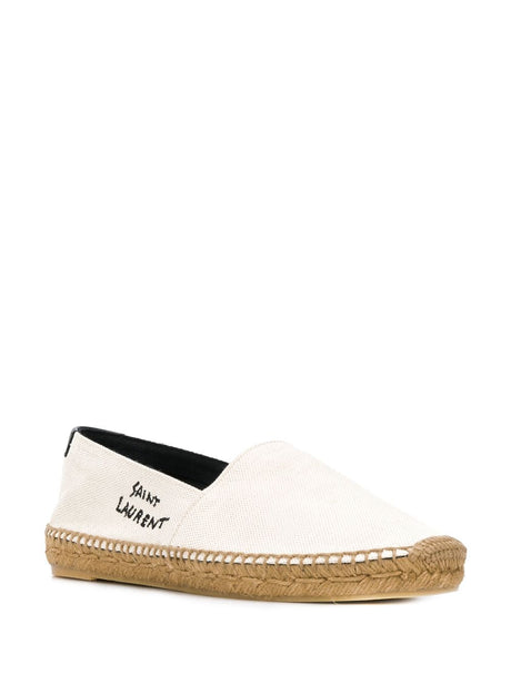 SAINT LAURENT Sleek and Chic Ivory Logo-Embroidered Espadrilles for Women | SS24 Collection