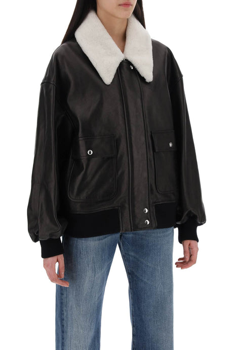 KHAITE Luxurious Lamb Leather Jacket with Shearling Collar