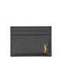 SAINT LAURENT Mini Leather Card Holder with Metal Logo