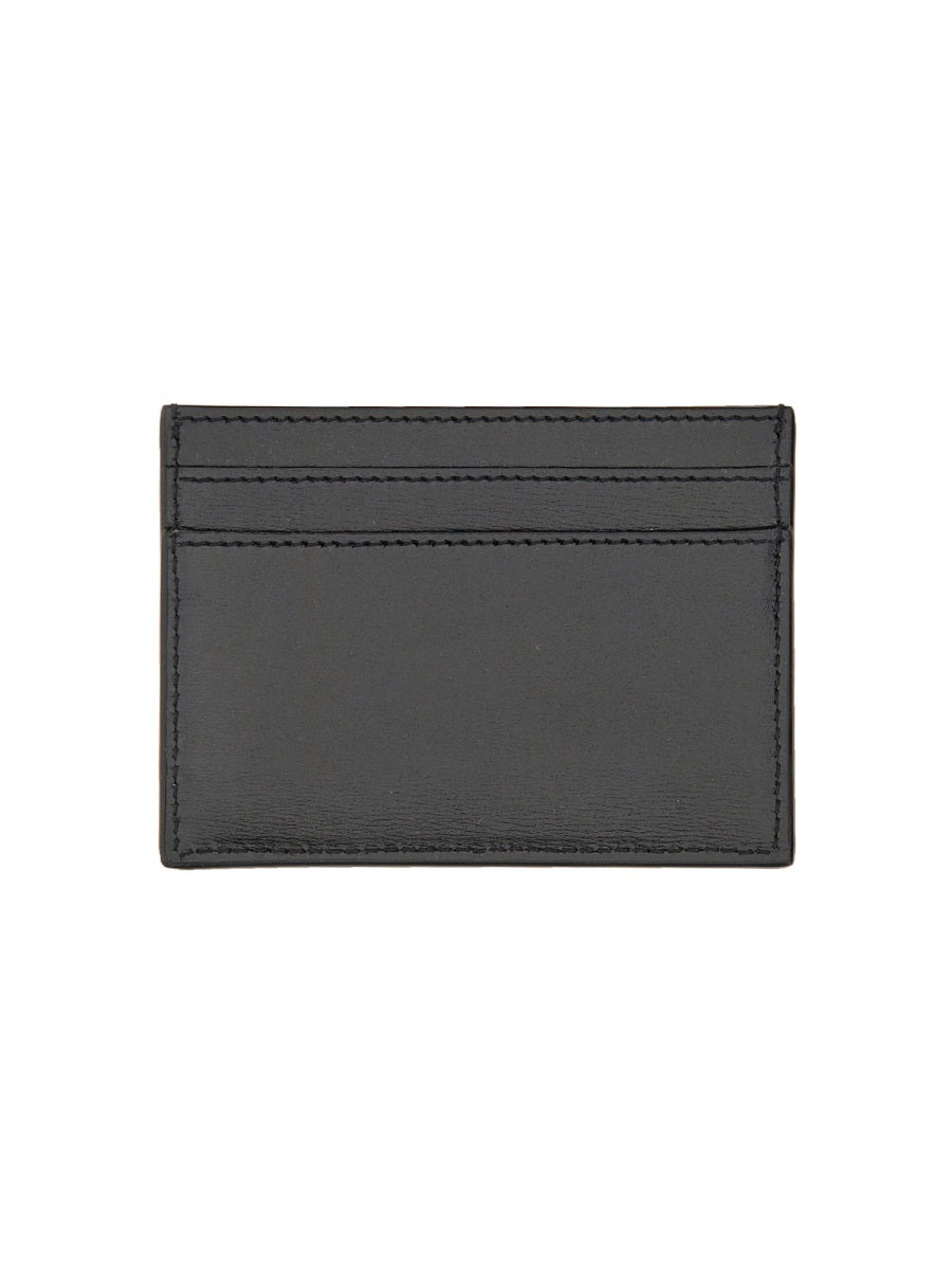 SAINT LAURENT Mini Leather Card Holder with Metal Logo