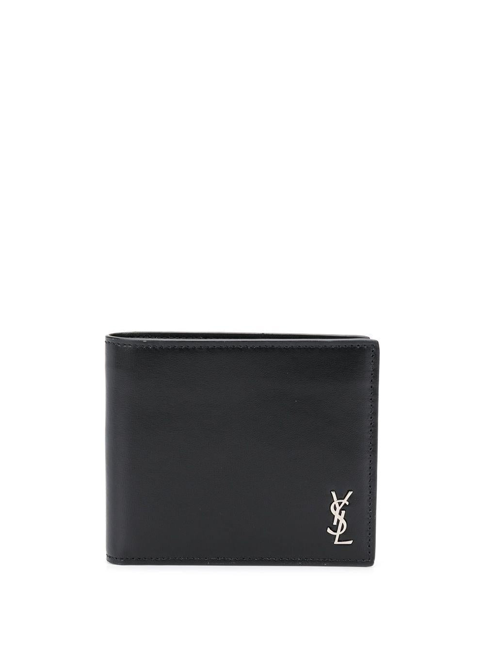 簡約黑色 YSL 皮革錢包 配銀色金屬 Logo