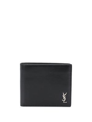 簡約黑色 YSL 皮革錢包 配銀色金屬 Logo