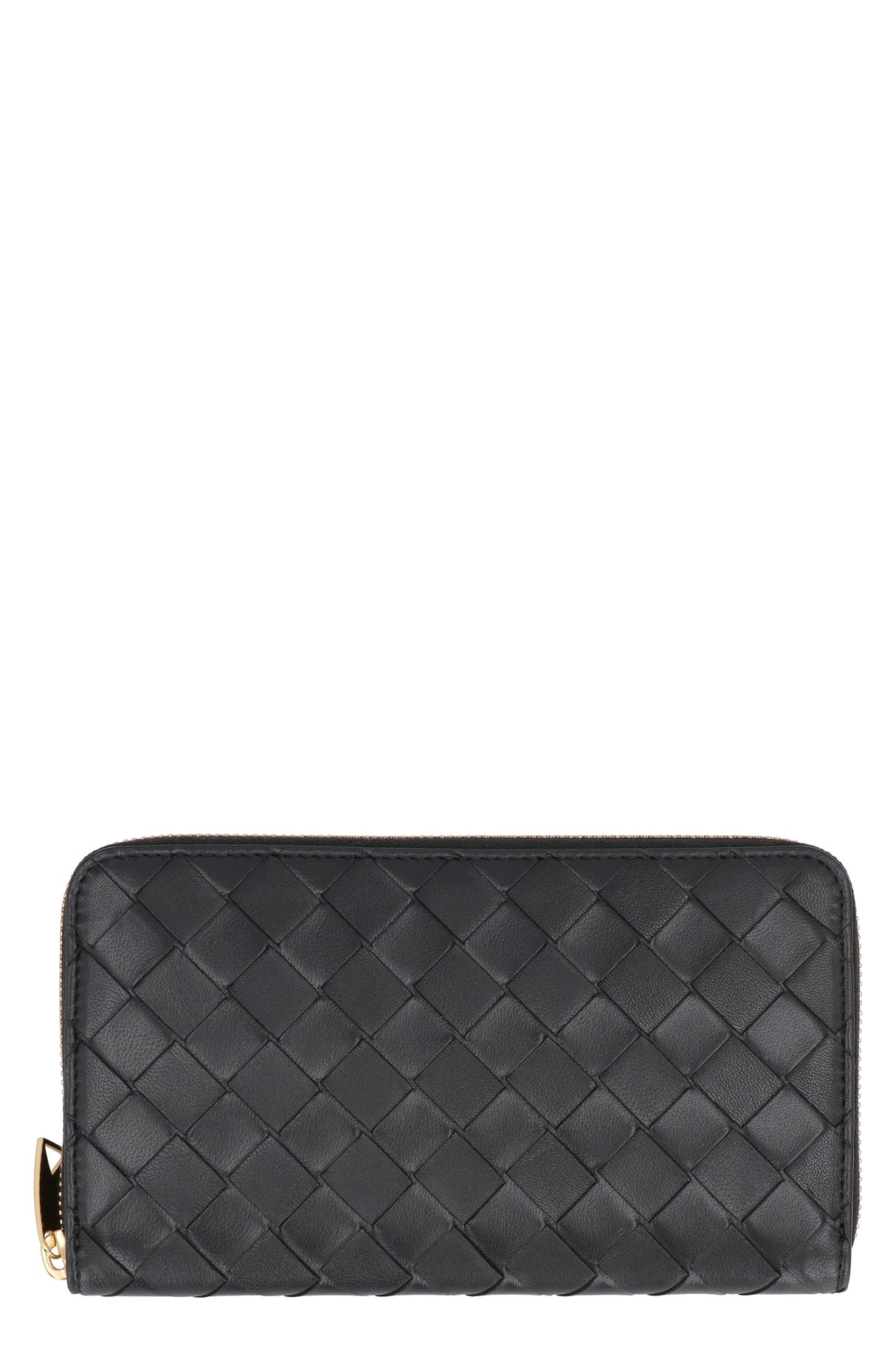 Black Intrecciato Leather Zip-Around Wallet for Women