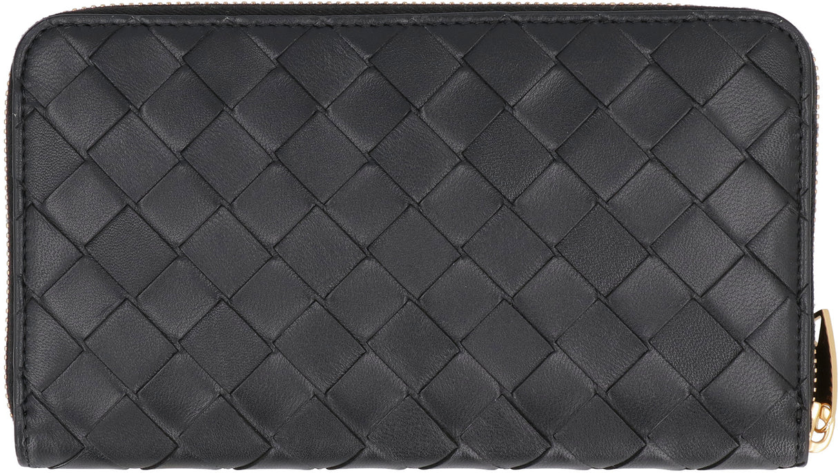 Intrecciato Weave Ziparound Wallet in Classic Black