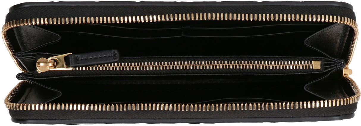 Intrecciato Weave Ziparound Wallet in Classic Black