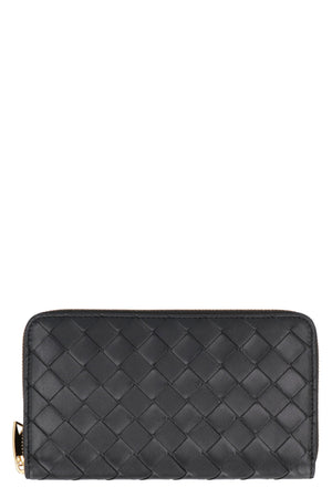 Intrecciato Weave Ziparound Wallet in Classic Black