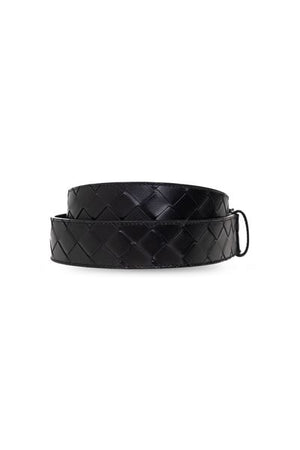 BOTTEGA VENETA Maxi Intrecciato Pattern Black Leather Belt for Men