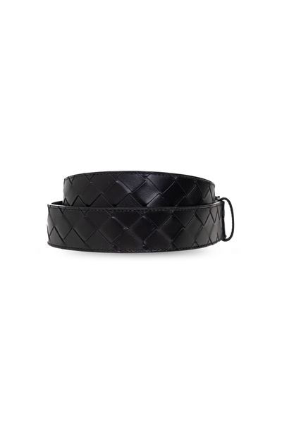Men's Black Intrecciato Leather Belt by Bottega Veneta